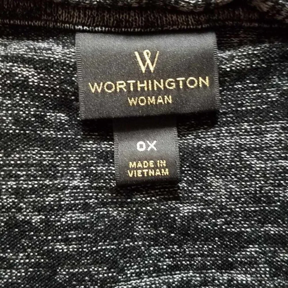 Worthington Maxi Black Gray Marled Open Front Cardigan size OX